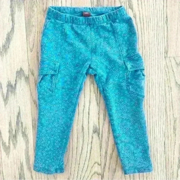 Other - Tea Turquoise Floral Cargo Legging Pants Girls Size 4